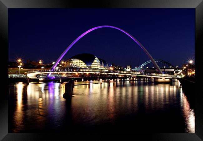 Newcastle Quayside at night Framed Print by Gail Johnson