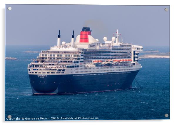 Cruise Liner "Queen Mary 2" anchored in the Little Acrylic by George de Putron