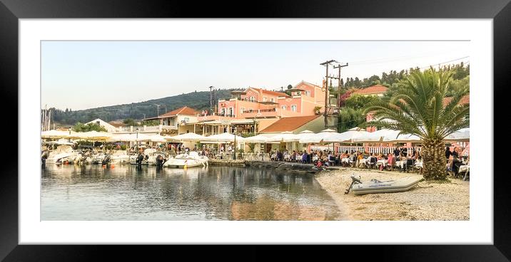 Fiscardo waterfront facing Elli's restaurant Framed Mounted Print by Naylor's Photography