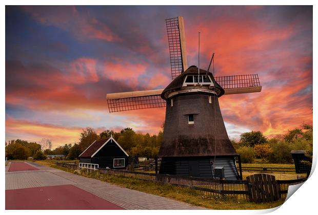Sunset over a Dutch windmill  Print by Ankor Light