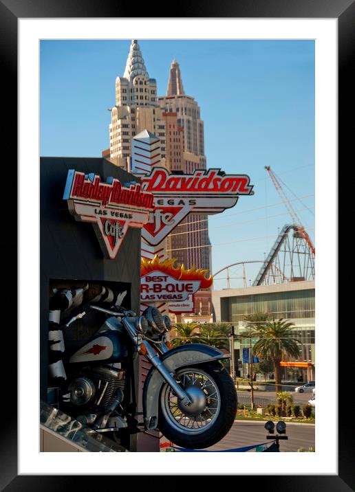 Harley Davidson Cafe Las Vegas America Framed Mounted Print by Andy Evans Photos