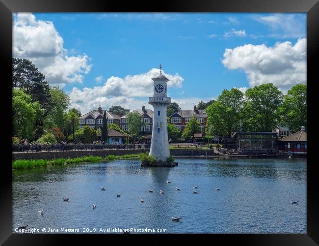 Clock Tower at Roath Park Framed Print by Jane Metters