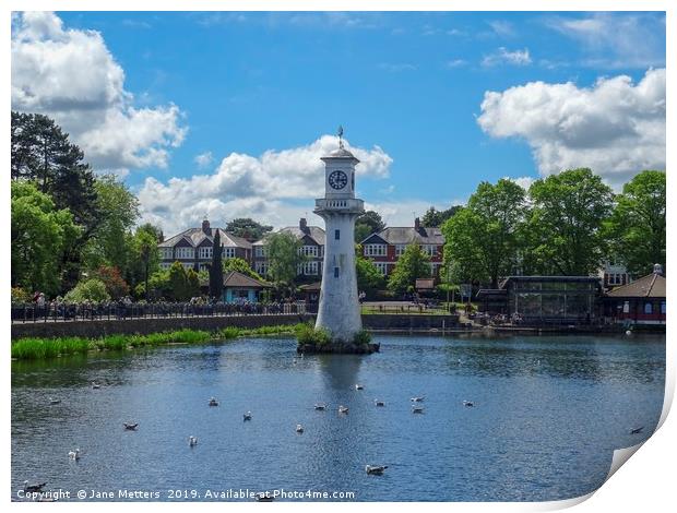 Clock Tower at Roath Park Print by Jane Metters