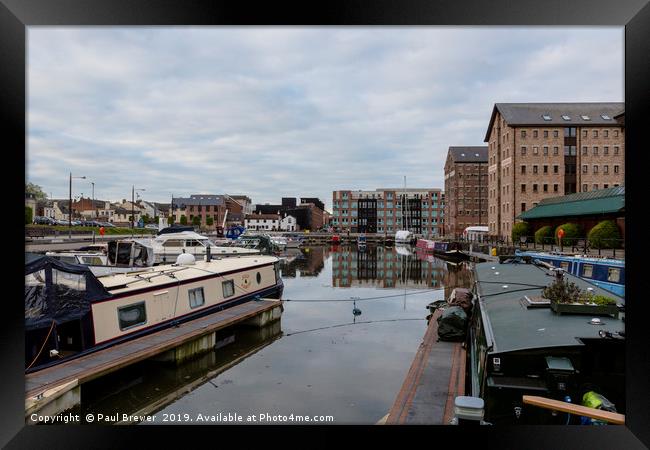 Narrowboats in Gloucester Docks  Framed Print by Paul Brewer