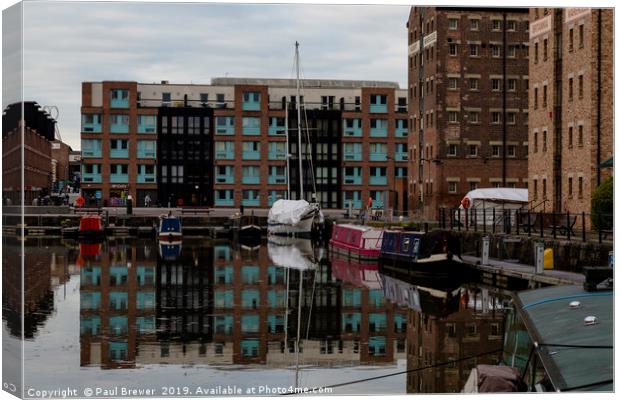 Reflections of Gloucester Docks  Canvas Print by Paul Brewer