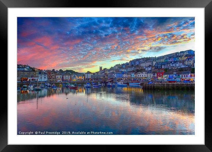 Pink Twilight Reflections in Brixham Harbour Framed Mounted Print by Paul F Prestidge