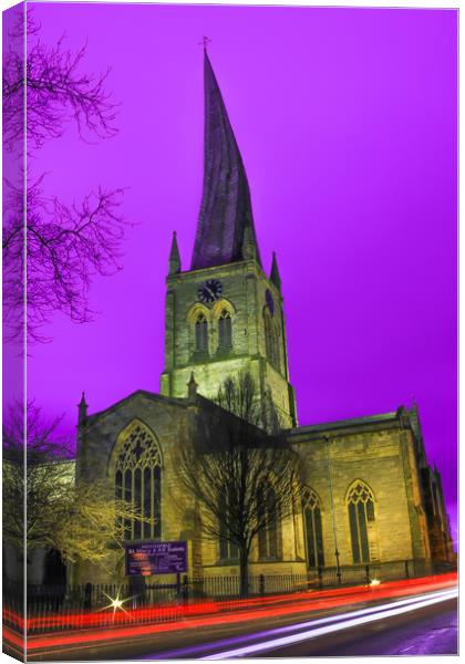 The Crooked Spire And The Passing Light Trails Canvas Print by Michael South Photography