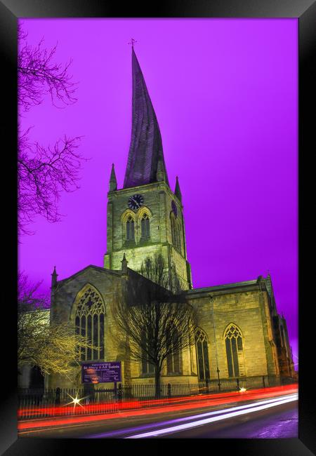 The Crooked Spire And The Passing Light Trails Framed Print by Michael South Photography