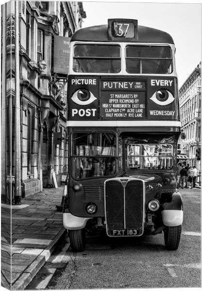 The Bus To Putney Monochrome Canvas Print by Steve Purnell