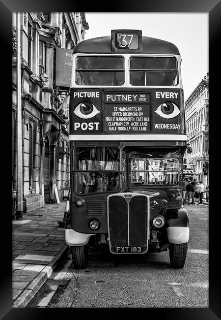 The Bus To Putney Monochrome Framed Print by Steve Purnell