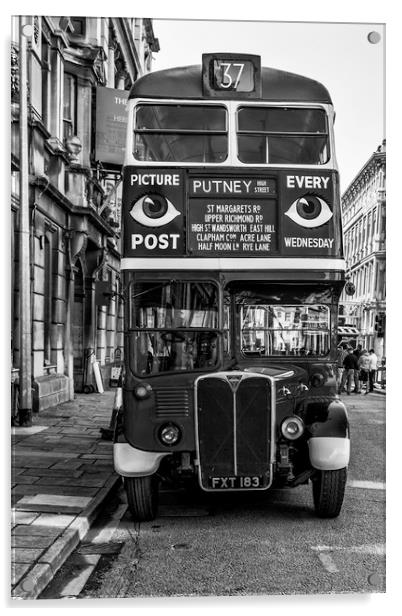 The Bus To Putney Monochrome Acrylic by Steve Purnell