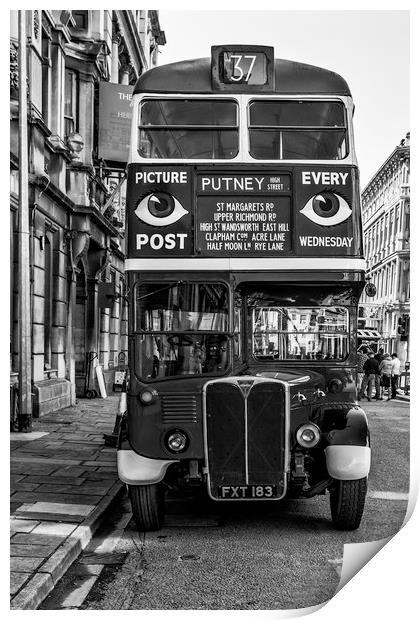 The Bus To Putney Monochrome Print by Steve Purnell