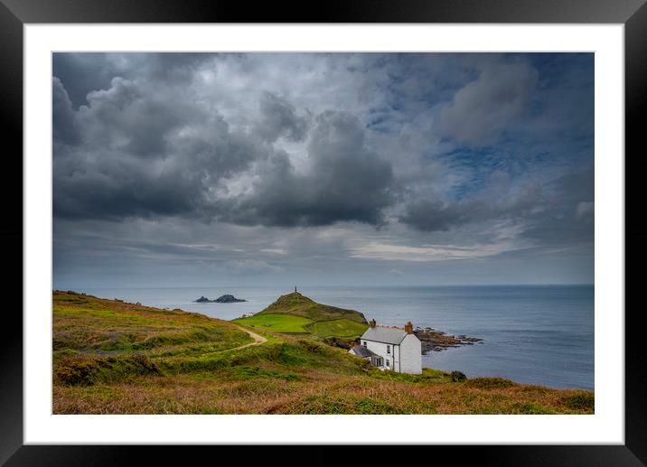 Overcast skies at Cape Cornwall  Framed Mounted Print by Eddie John