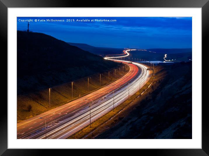 M62 light trails across the Penines in West Yorksh Framed Mounted Print by Katie McGuinness