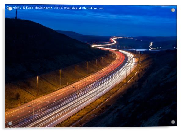 M62 light trails across the Penines in West Yorksh Acrylic by Katie McGuinness