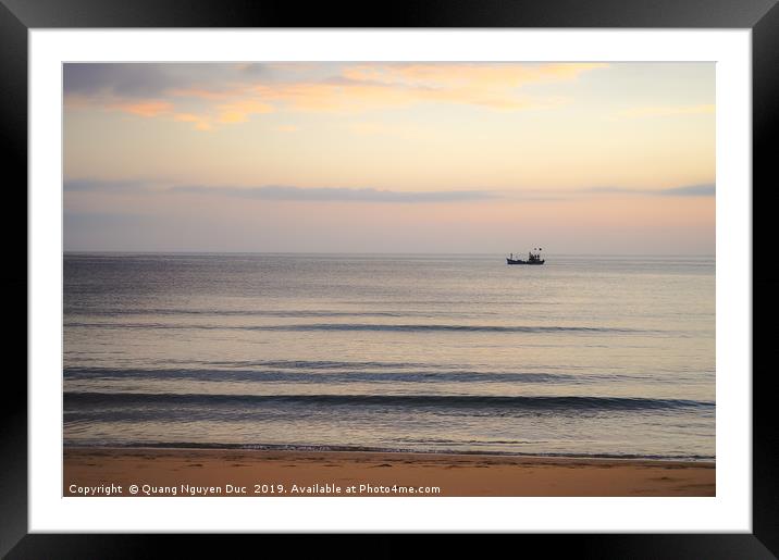 Boat alone in sandy beach Framed Mounted Print by Quang Nguyen Duc