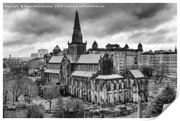 Glasgow Cathedral from the Necropolis monochrome Print by Angus McComiskey
