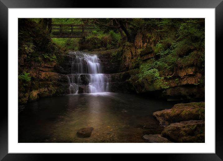 Dinas Rock waterfall Framed Mounted Print by Leighton Collins