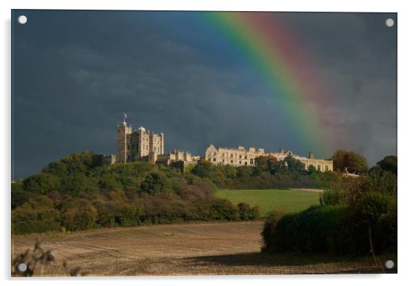 Bolsover Castle And The Rainbow  Acrylic by Michael South Photography