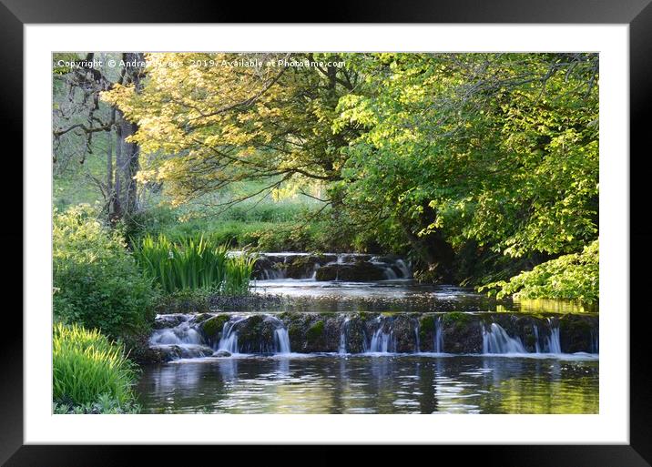 Local weir in Derbyshire countryside Framed Mounted Print by Andrew Heaps