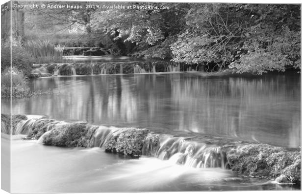 Local Weir in Derbyshire done in slow shutter spee Canvas Print by Andrew Heaps