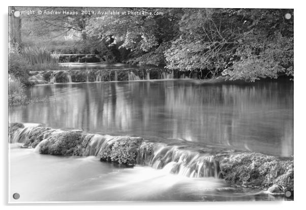 Local Weir in Derbyshire done in slow shutter spee Acrylic by Andrew Heaps