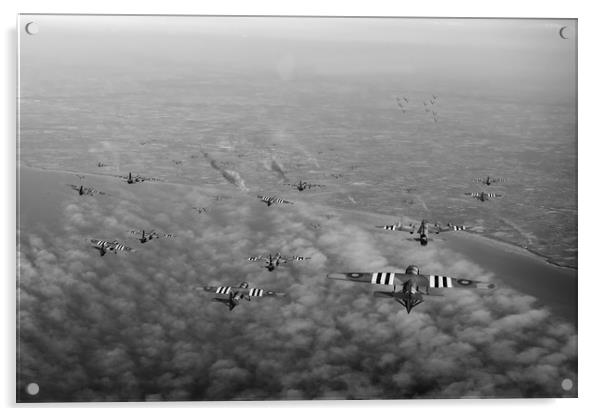 D-Day Stirlings and Horsa gliders B&W version Acrylic by Gary Eason