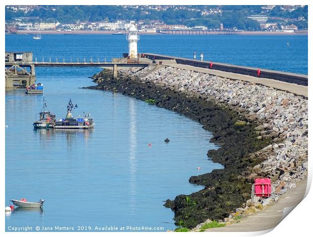 Breakwater and Lighthouse Brixham Print by Jane Metters