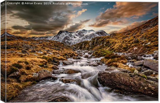 Cwm Idwal Snowdonia Sunset Canvas Print by Adrian Evans