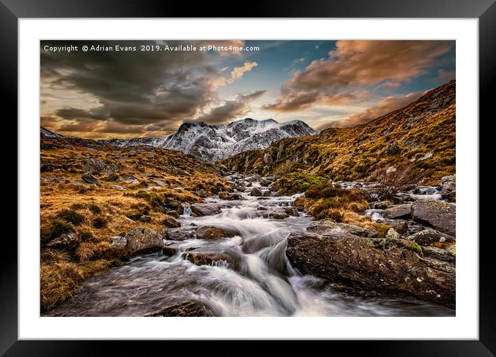 Cwm Idwal Snowdonia Sunset Framed Mounted Print by Adrian Evans