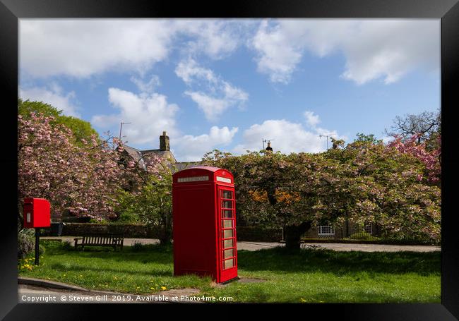 Small Rural Post Box Next to a Red Phone Box. Framed Print by Steven Gill