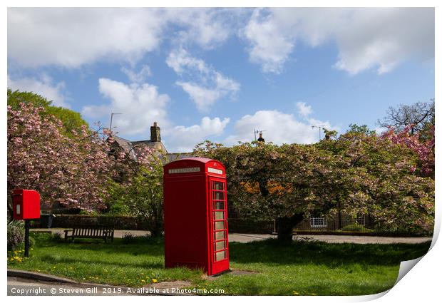 Small Rural Post Box Next to a Red Phone Box. Print by Steven Gill