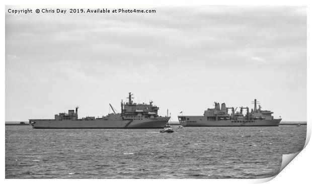 RFA Argus and RFA Fort Victoria Print by Chris Day