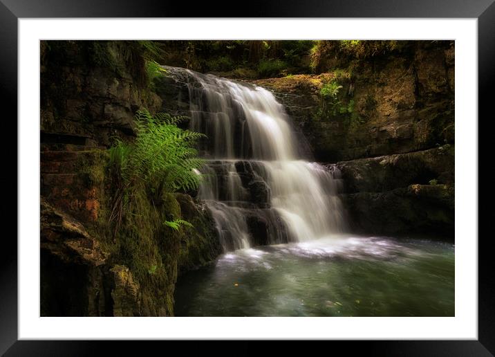 The waterfall behind Dinas Rock Framed Mounted Print by Leighton Collins