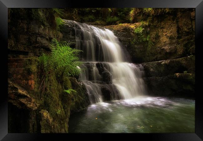 The waterfall behind Dinas Rock Framed Print by Leighton Collins