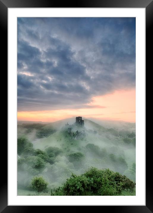 Misty Morning at Corfe Castle Framed Mounted Print by daniel allen