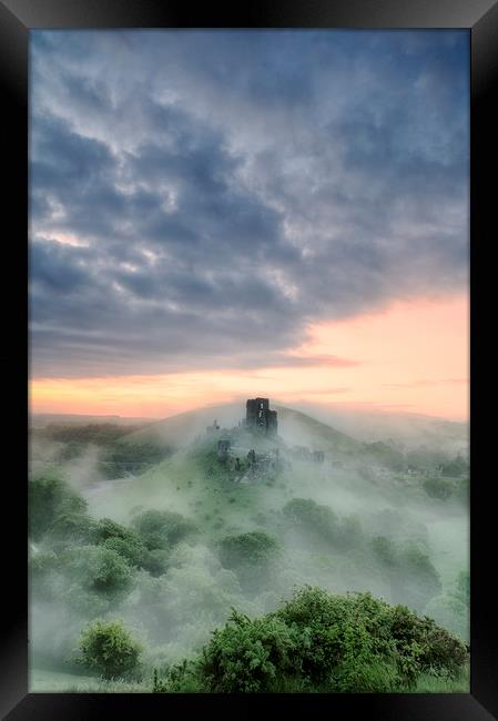 Misty Morning at Corfe Castle Framed Print by daniel allen
