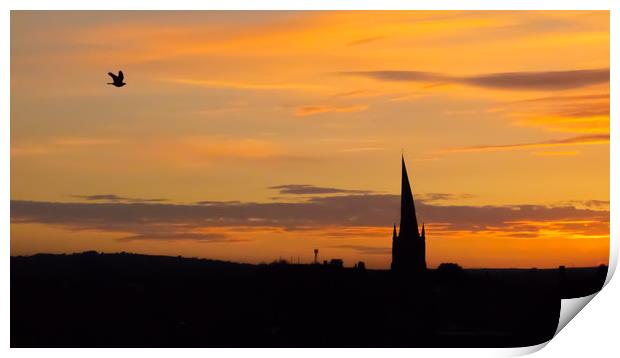 The Crooked Spire (and the passing bird) at sunset Print by Michael South Photography