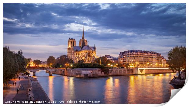 River Seine and Cathedral Notre Dame Print by Brian Jannsen