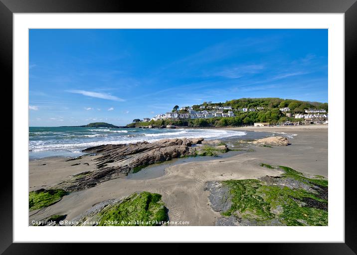Banjo Pier and Looe Island View from the beach. Framed Mounted Print by Rosie Spooner