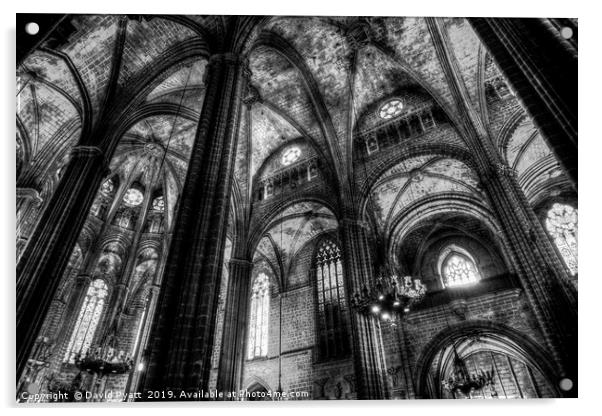Barcelona Cathedral Monochrome Acrylic by David Pyatt