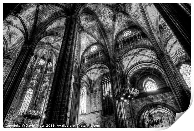Barcelona Cathedral Monochrome Print by David Pyatt