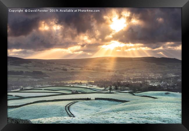 Spectacular Crepuscular Rays Over the North Pennin Framed Print by David Forster