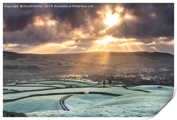 Spectacular Crepuscular Rays Over the North Pennin Print by David Forster