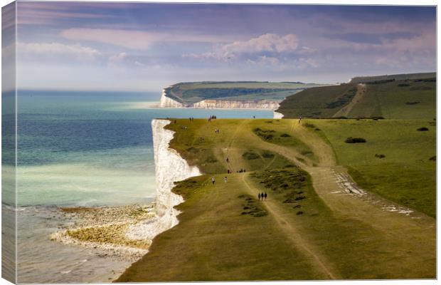 Rolling hills and white cliffs of South Downs Canvas Print by Steve Mantell