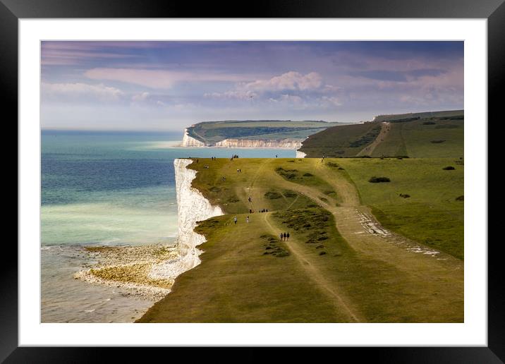 Rolling hills and white cliffs of South Downs Framed Mounted Print by Steve Mantell