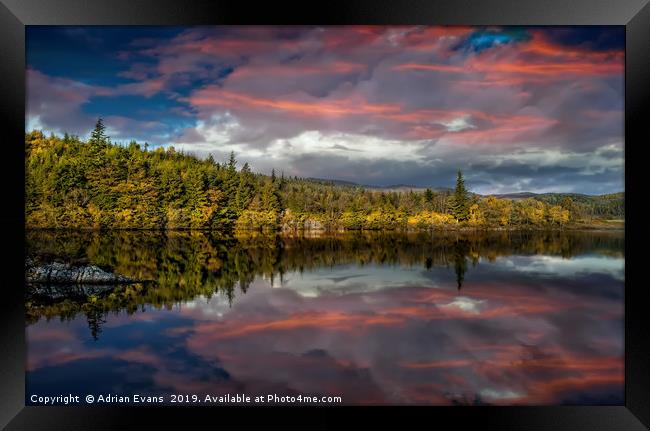 Lake Bodgynydd Sunset Framed Print by Adrian Evans