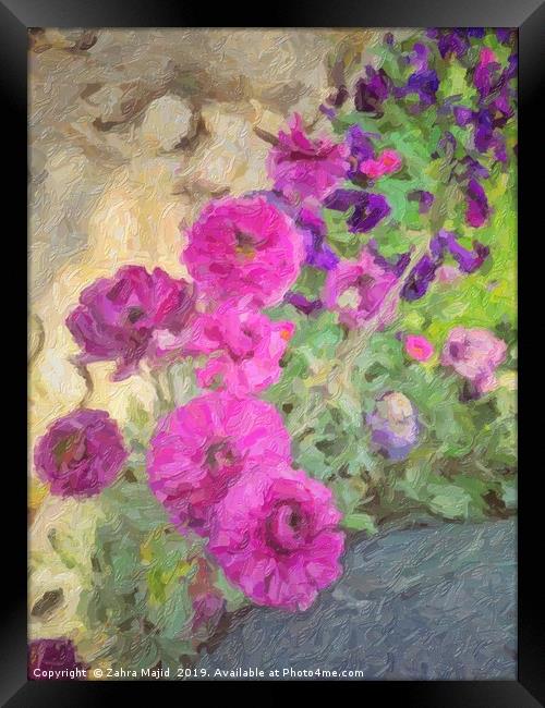 Artsy Floral Fuscia Framed Print by Zahra Majid