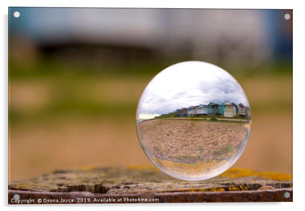 Beach huts through a Lensball Acrylic by Donna Joyce
