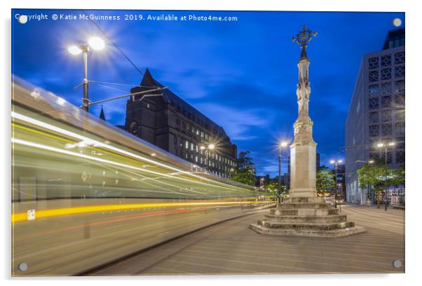 Metrolink tram light trails Acrylic by Katie McGuinness